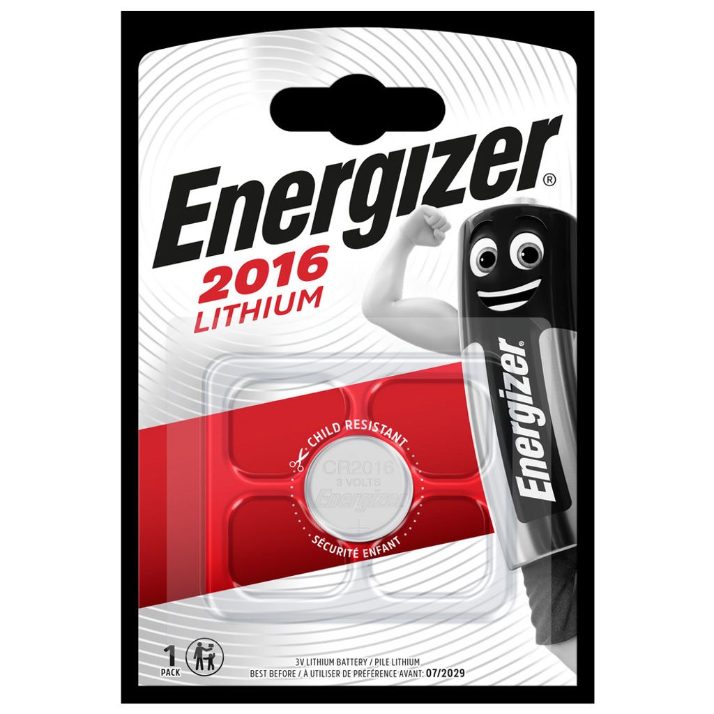 Pile bouton Energizer CR2016 3.0V Lithium 1p. Image du produit 