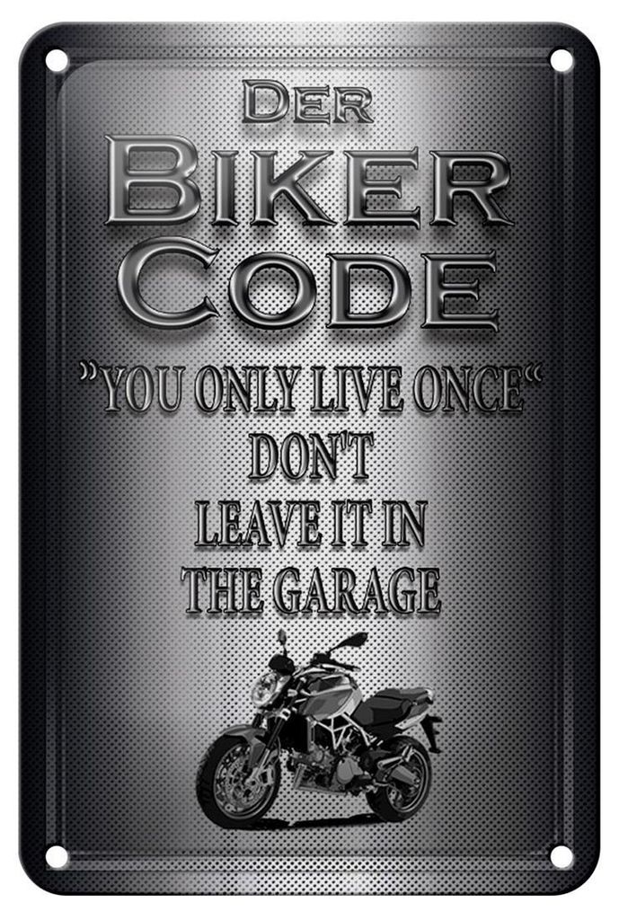 Blechschild Motorrad 12x18cm Biker Code you only live once Produktbild 