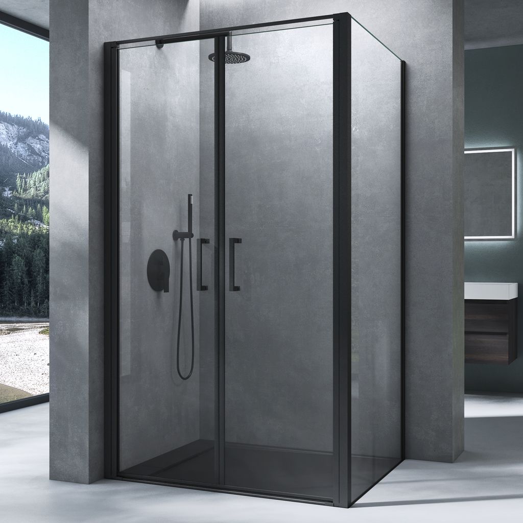 Mai & Mai Duschkabine Duschabtrennung mit Drehtür 100x140x195cm Hebe-Senk-Mechanismus 8mm ESG-Sicherheitsglas Nano-Beschichtung Rav66K Schwarz