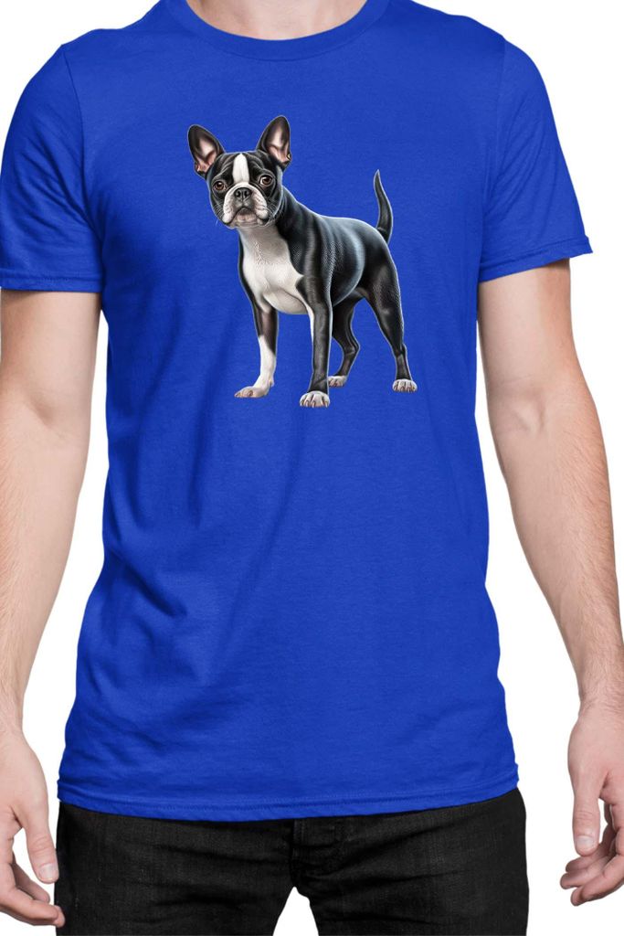 Herren T-Shirt Dogs Breeds Boston Terrier Dog Breed 008, Man 3XL / Blau