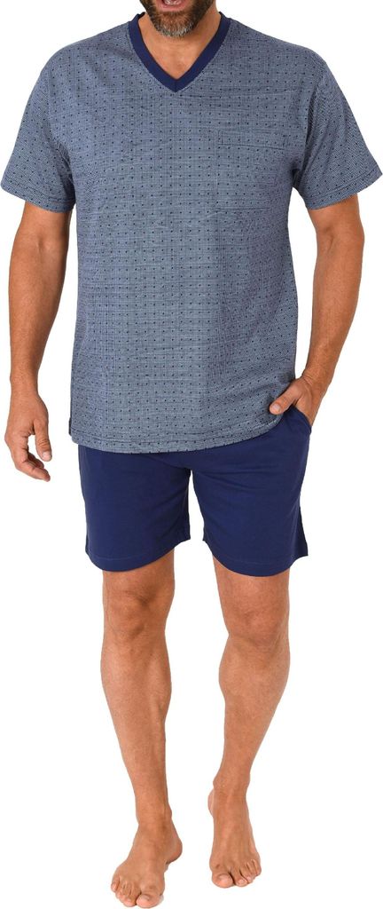 Normann Herren kurzarm Schlafanzug Shorty Pyjama in einer edlen Optik ; marine , 50