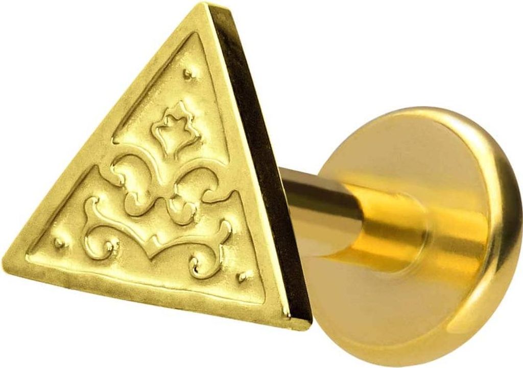 Ohrpiercing, Nasenpiercing Titan Labret mit Innengewinde DREIECK Gold Stablänge: 10mm | Stabstärke: 1,2mm