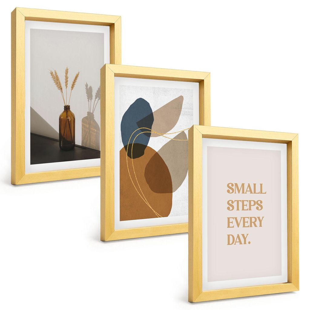 Bilder Set 3-teilig im Goldrahmen Rahmen – Wandbilder 3 Stück – gerahmte Poster für Wohnzimmer, Schlafzimmer und Flur – 20x30 cm – Set ab...
