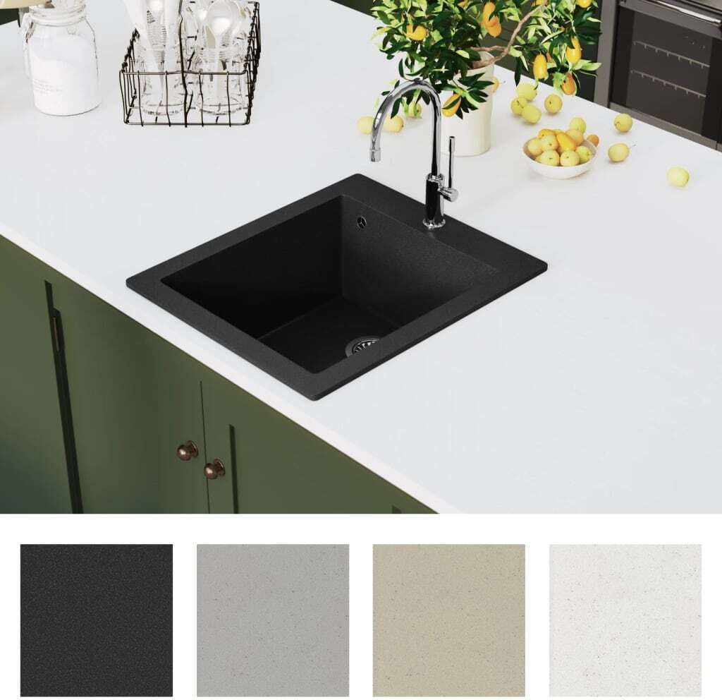 vidaXL Granitový drez Single Bowl Black Obrázok produktu 2