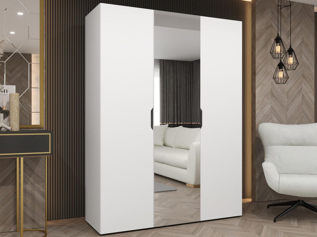 MIRJAN24 Kleiderschrank Malaga 150 mit Spiegel, Kleiderschrank, Garderobe (Farbe: Weiß, Größe: 150 cm)