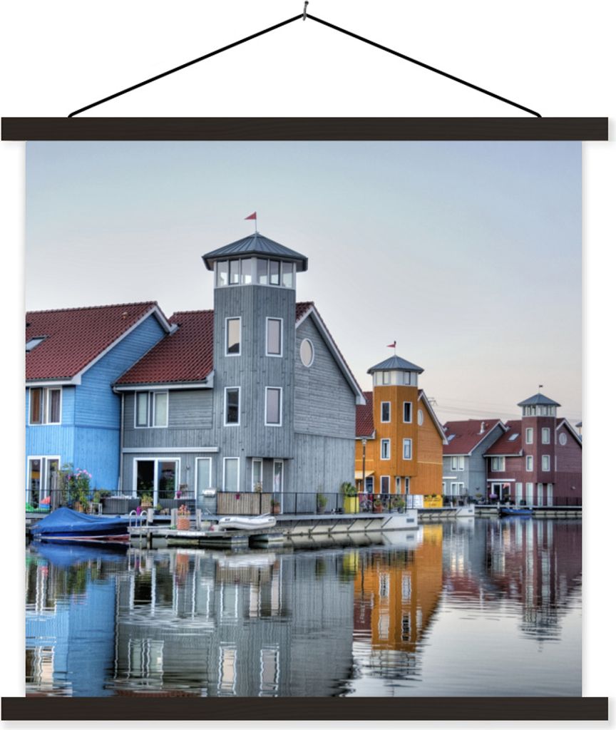 MuchoWow Textilposter Groningen - Reitdiep - Farben - Haus 40x40 cm mit schwarzem Rahmen - Fotos