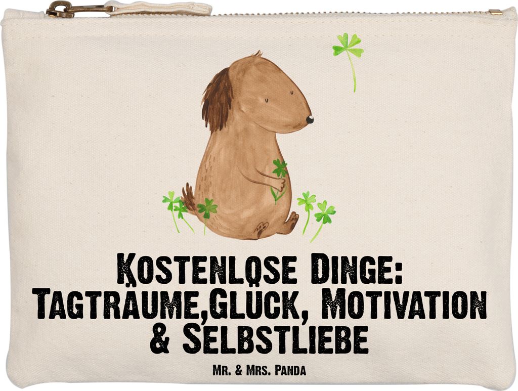 Mr. & Mrs. Panda Mäppchen Hund Kleeblatt Grösse XL Große - Weiß - Geschenk, Federtasche, Gratis, Liebe, Schlampermäppchen, beauty case, Bag, k...