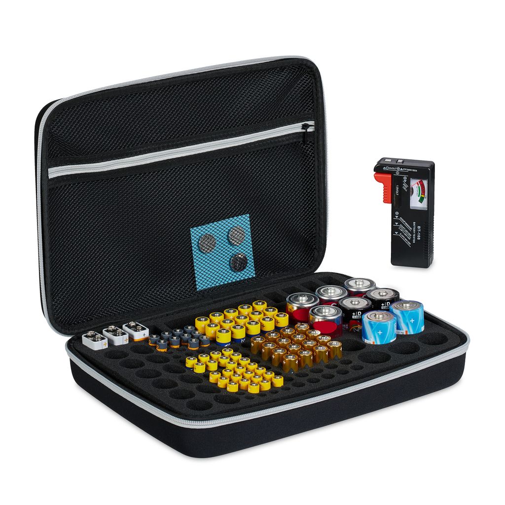 Relaxdays: valigetta porta-batterie con tester, per Immagine del prodotto 