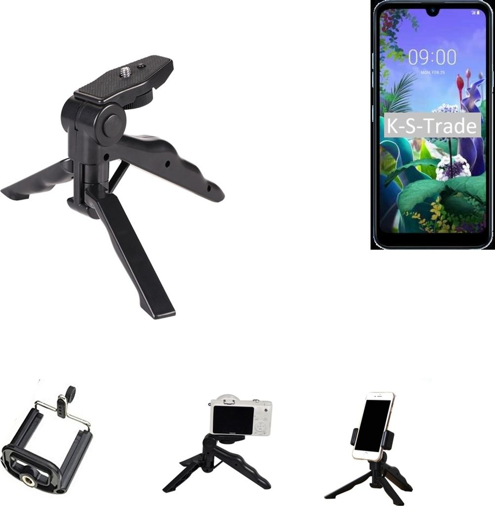 K-S-Trade Stativ Tisch-Ständer Dreibein Handy-Stativ Ständer kompatibel mit LG Electronics Q60 Mini-Stativ Smartphone Tripod Handy-Stativ aus