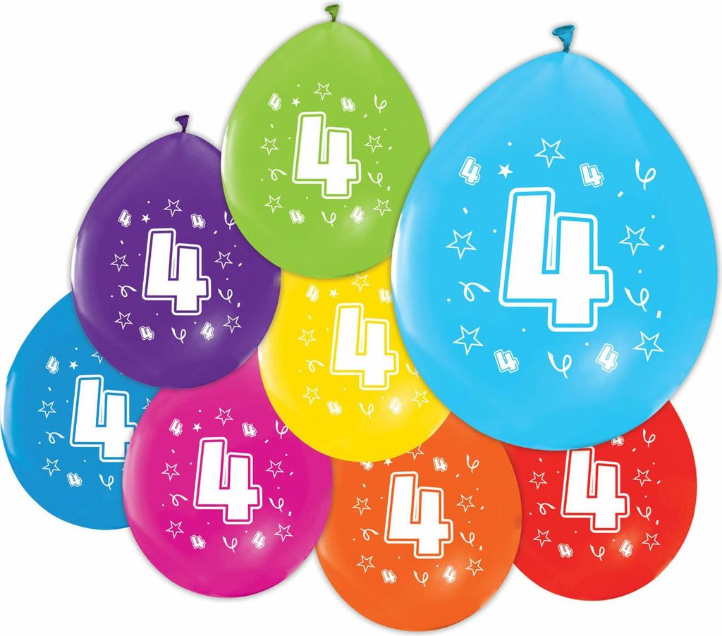 Ballons 2-seitige gedruckte Nummer 4, 8st.