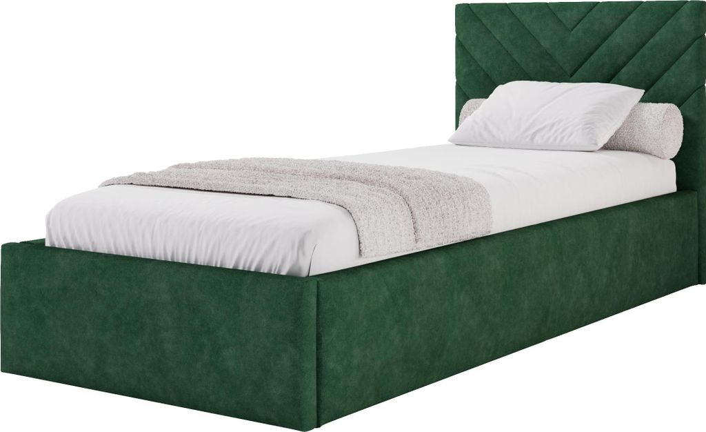 Moebelpaket Bett 120x200 cm , Bett Azurro SO1, Polsterbett mit Stauraum, Modern Einzelbett mit Einem Metallrahmen Dunkelgrün