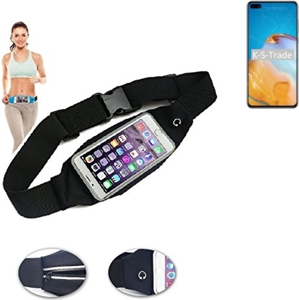 K-S-Trade Jogging-Armband kompatibel mit Huawei P40 Gürteltasche Umhängetasche Bauchtasche schwarz Sport Running Jogging Fitness Laufen Exercise
