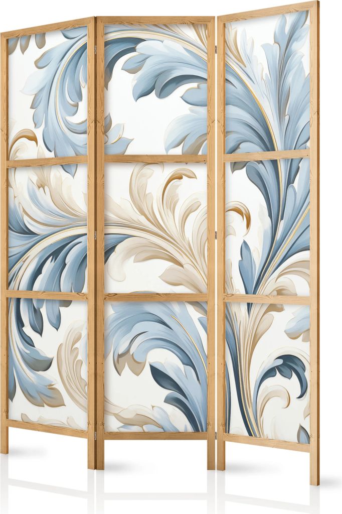 3-teiliger Einseitiger Vlies Japanischer Paravent - Baroque Ornaments in Light - Cream-Blue Colors 135x172 cm Blumen f-H-10011-bh-a