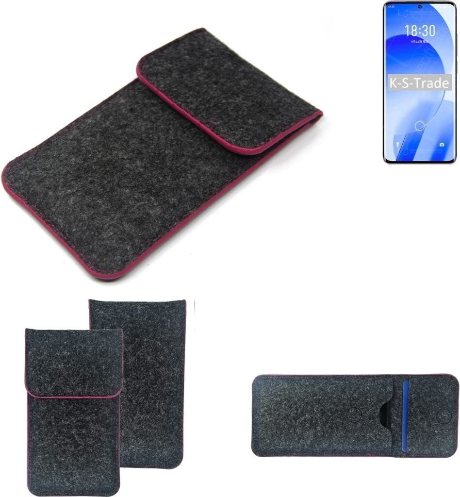 K-S-Trade Handy Schutz Hülle kompatibel mit Meizu 18s Schutzhülle Handyhülle Filztasche Pouch Tasche Case Sleeve Filzhülle dunkelgrau rosa Rand