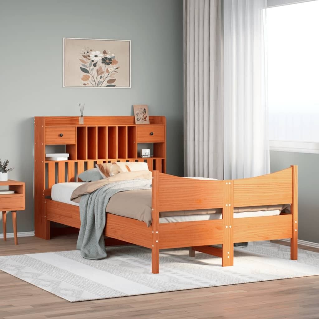 Maison Exclusive - Massivholzbett ohne Matratze Wachsbraun 135x190 cm Kiefernholz