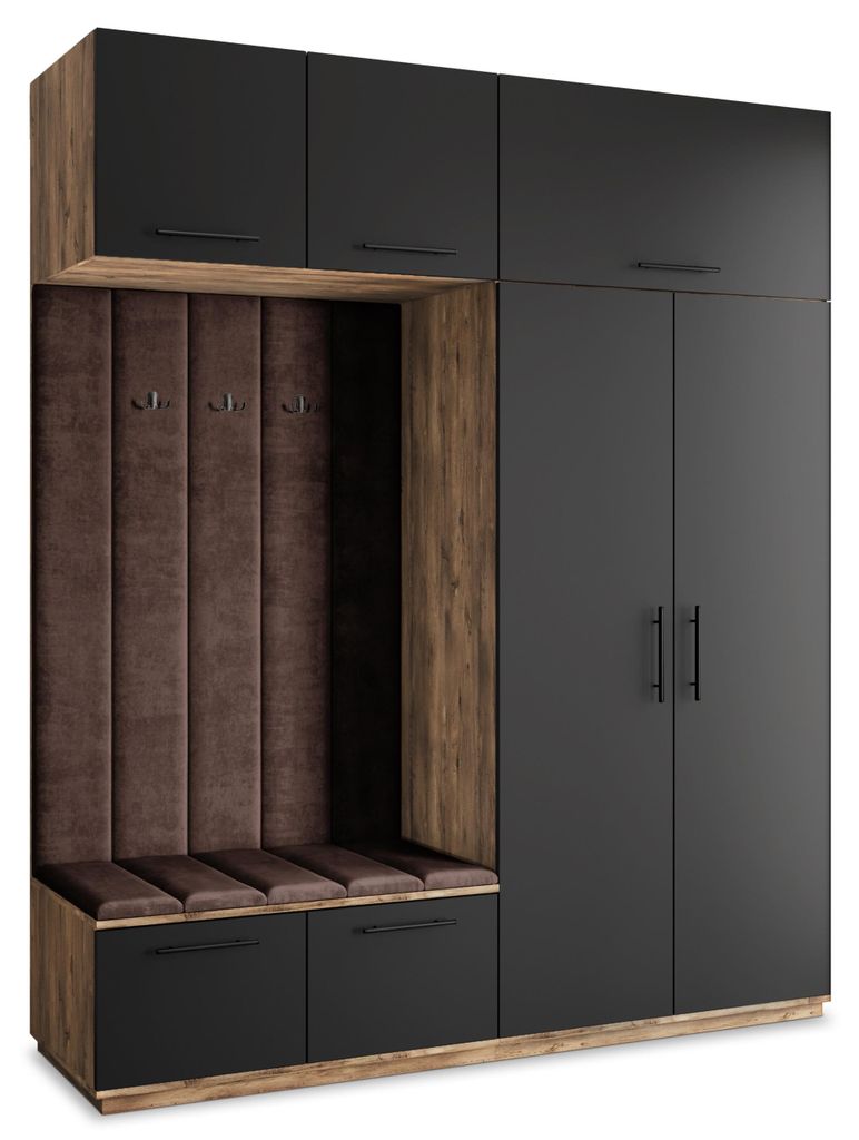 Masseno Garderobe-Set REMA 200/240/60 cm Modern Garderobenschrank Eiche Lefkas, Veloursstoff MONOLITH 29 (Braun)
