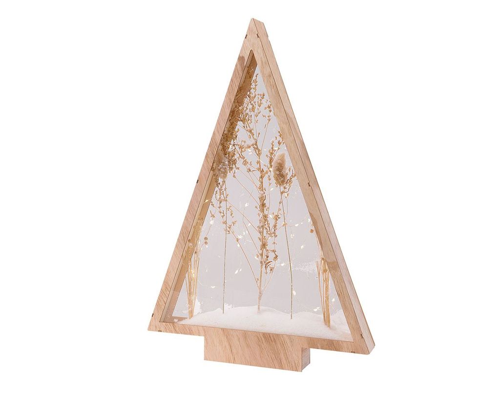 Gilde 50 LED Standrelief Trockenblume/Schnee Holz naturfarben 99324