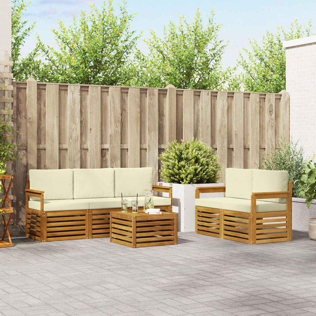 "Neues Produkt" Sofagarnituren - CLORIS - Terrassen-Sofa - 6 pcs - Natur und Creme Massivholz Akazie - Modern Gartensofas V1724