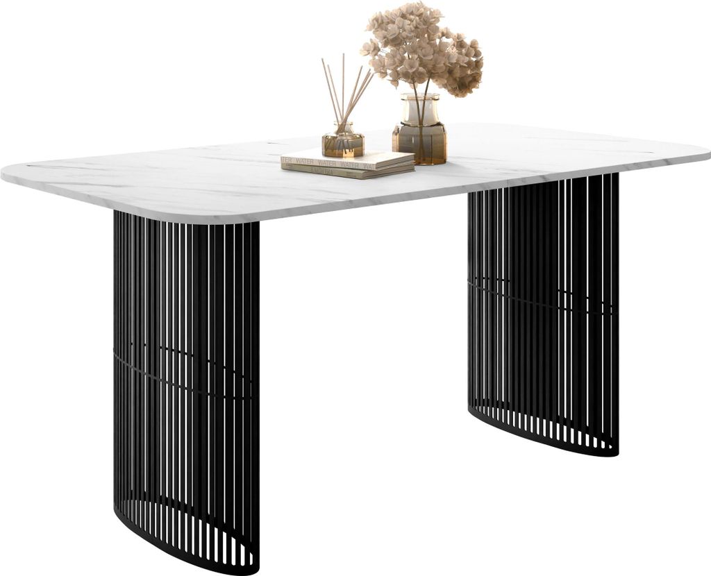 MIRJAN24 Tisch Arcadia, Esszimmer Tisch, Beine aus Stahl (Farbe: Schwarz / Bianco Marmor)