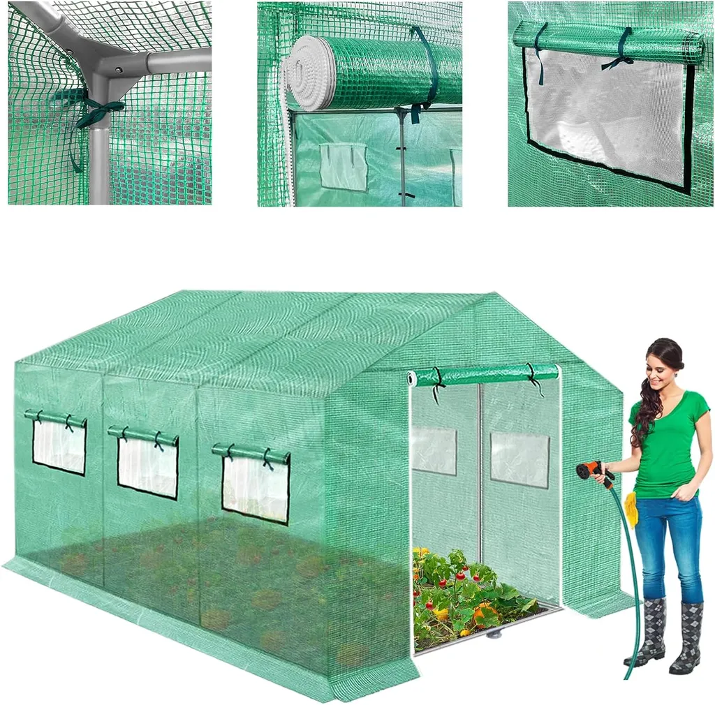 ACXIN Serre de Jardin Tunnel 4,5x2x2m avec Arceaux en Acier Galvanisé Vert