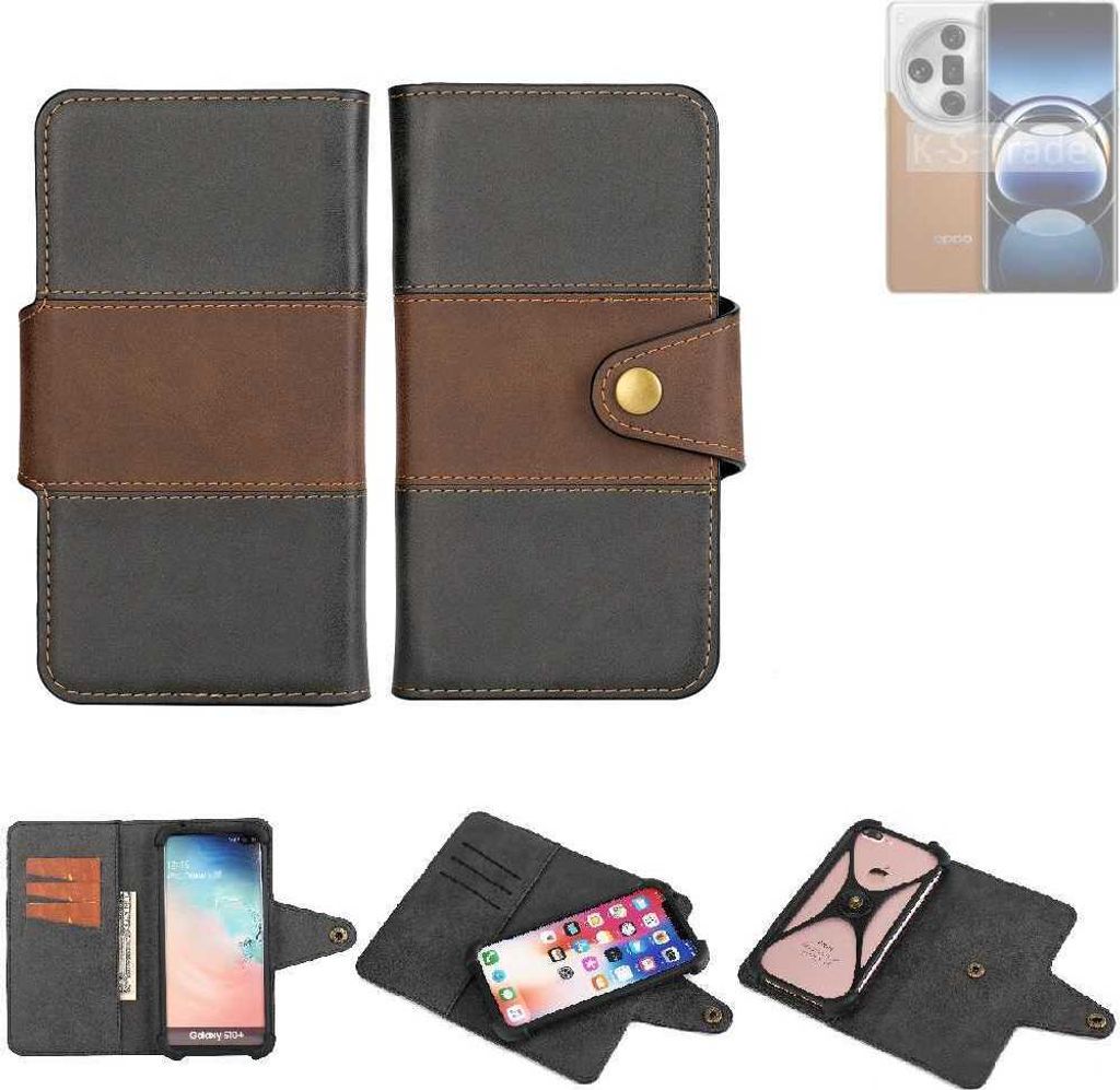 K-S-Trade Handyhülle Schutzhülle Hülle Bookstyle Wallet-Case kompatibel mit Oppo Find X7 Bumper Rundumschutz schwarz-braun 1x