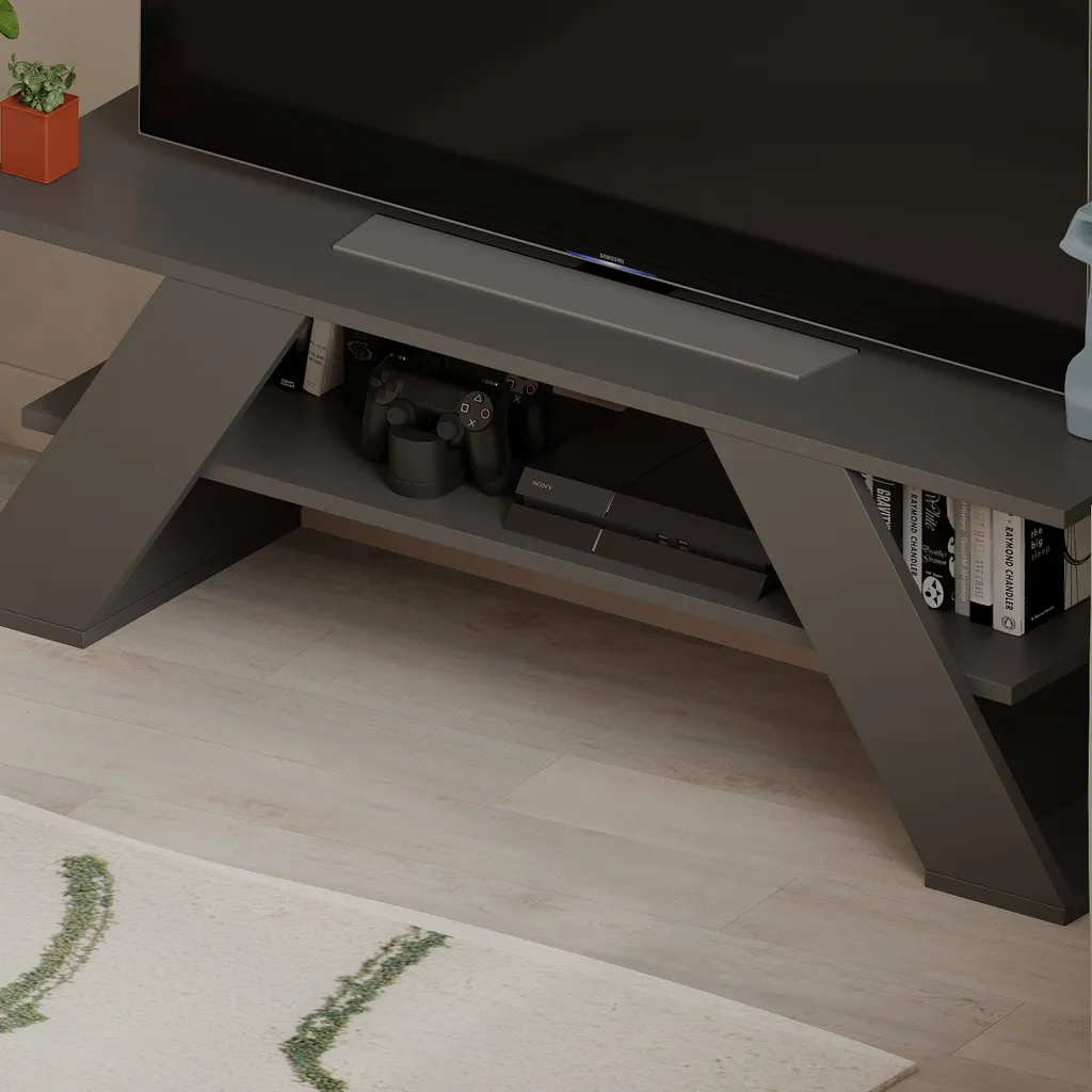 Petit meuble TV gris anthracite 120 cm Farfalla pour salon et studio