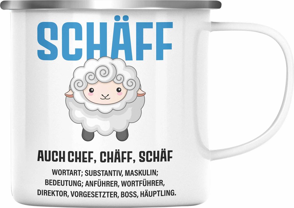 Trendation - Chef Emaille Tasse Geschenke Lustig Emaille Emaille Tasse Abschied Spruch Geschenkidee (Silber)