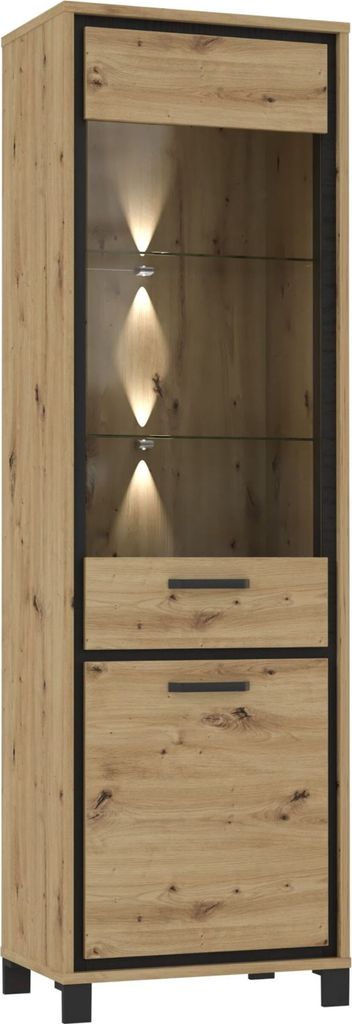 Furniture24 Vitrine Trondheim TDHV712 Standvitrine, Vitrineschrank mit 1 Glasstür und 1 Holztür Ohne Beleuchtung