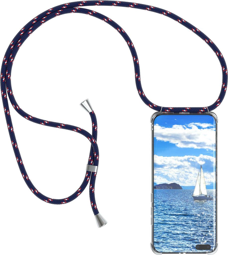 EAZY CASE Handykette kompatibel mit Huawei P40 Pro Plus, Handyhülle mit Umhängeband, Handykordel, Schutzhülle Clear, Band in Blau