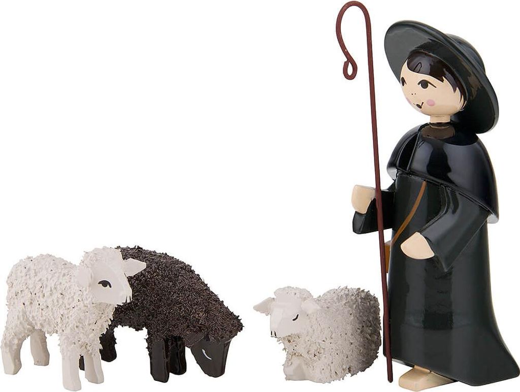 Hirte mit 3 Schafen farbig (7cm) von ULMIK