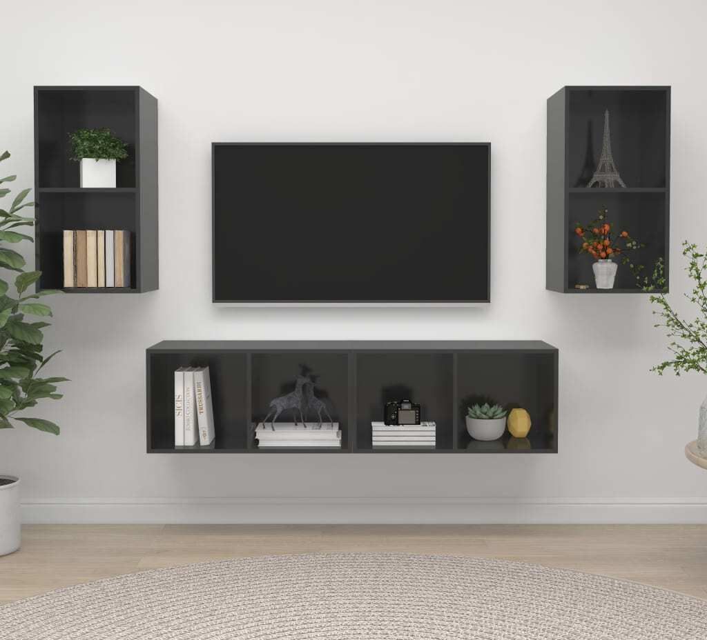 The Living Store TV-Wandschränke 4 Stk. Hochglanz-Grau Holzwerkstoff