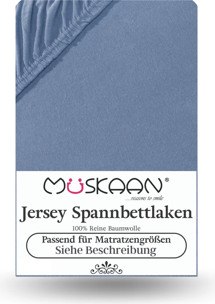 Jersey Spannbettlaken 90x200 cm - 100x200 cm Rauchblau - 100% Baumwolle