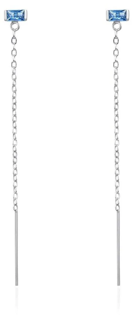 Bijoux d'oreilles pendants en argent massif sertis de zircons bleus