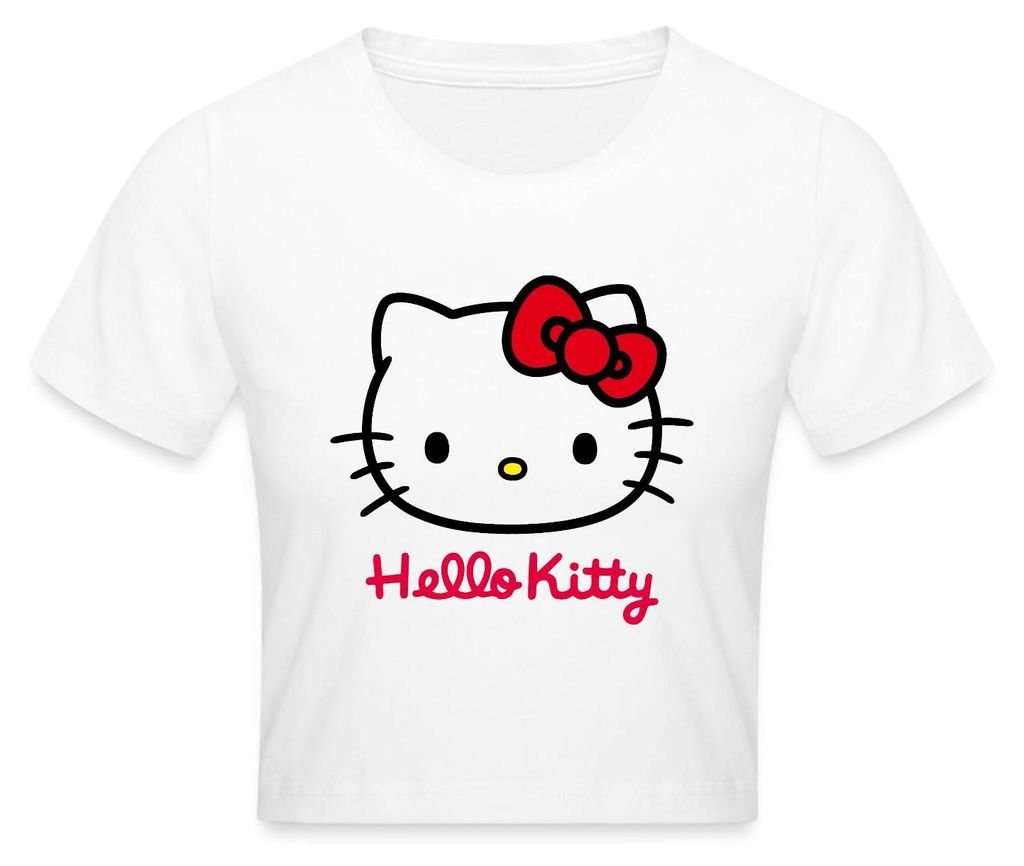 Spreadshirt Hello Kitty Klassisch Mit Schriftzug Crop Top, XL, Weiß