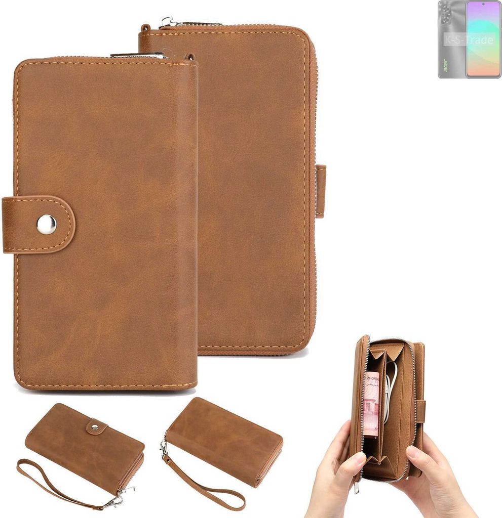 K-S-Trade Handyhülle Schutzhülle kompatibel mit Acer Sospiro A60 & Portemonnee Tasche Handytasche Case Etui Geldbörse Wallet braun (1x)