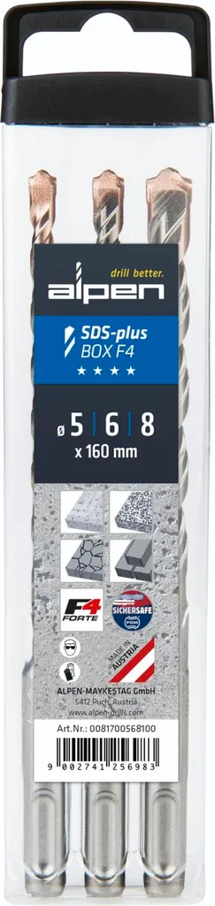 Kit Punte Alpen SDS Plus F4 5-6-8mm x 160mm | Per Foratura Muratura