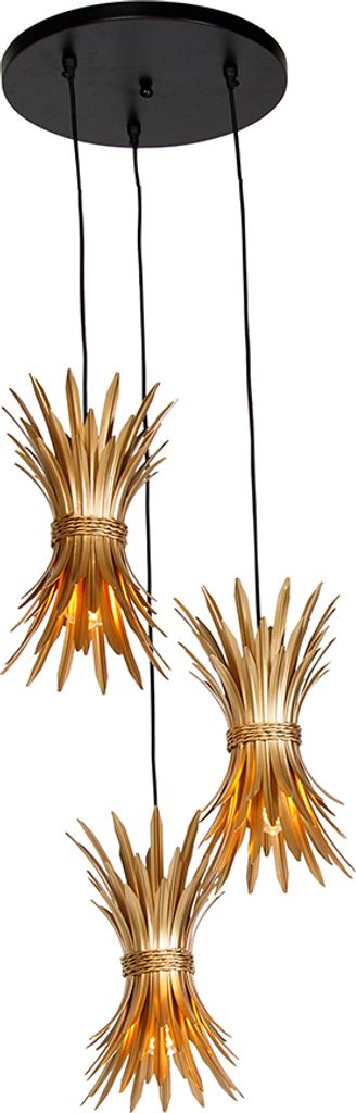 QAZQA - Art Deco Art-Deco-Hängelampe I Pendellampe I Pendelleuchte Gold I Messing 3-flammig - Wesley I Wohnzimmer I Schlafzimmer - Stahl Rund I Or...