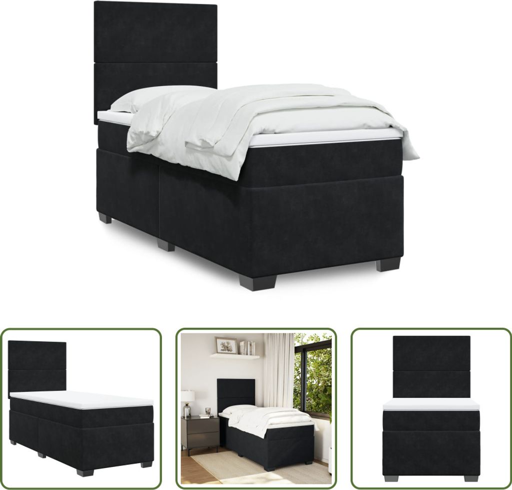 The Living Store Boxspringbett mit Matratze Schwarz 100x200 cm Samt