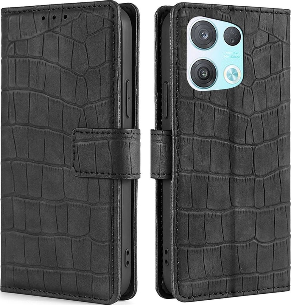 Mobigear Croco OPPO Reno 8 Pro 5G Hülle Klapphülle Geldbörse - Schwarz
