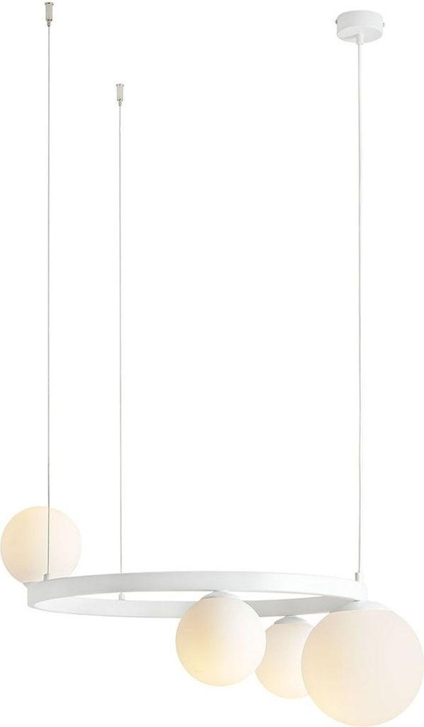 Hängeleuchte Metall Glas E14 H: max. 120 cm Weiß 3-flammig Kugel Schirm Modern