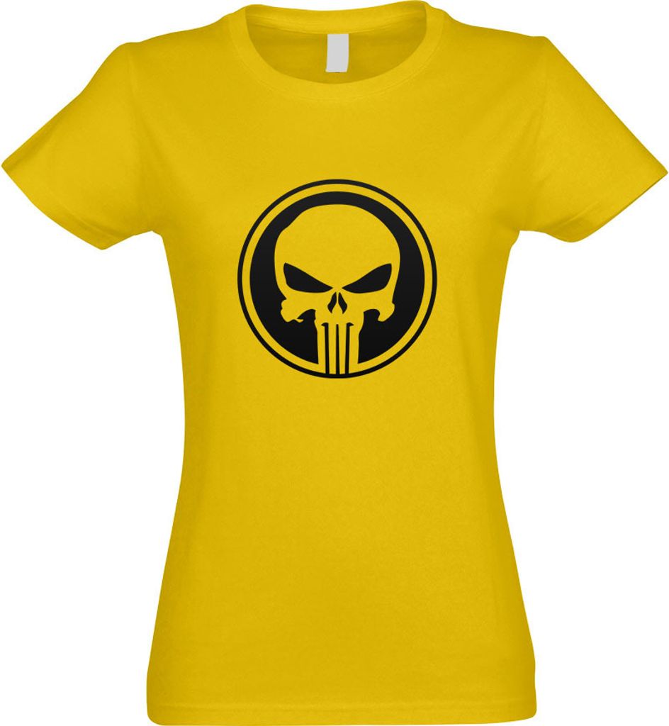 Kiwistar - T-Shirt tailliert - Damen - gelb - Punisher USA - Tank Totenkopf - mit Motiv Bedruckt - Funshirt Design - Sport - Freizeit - Damen - L