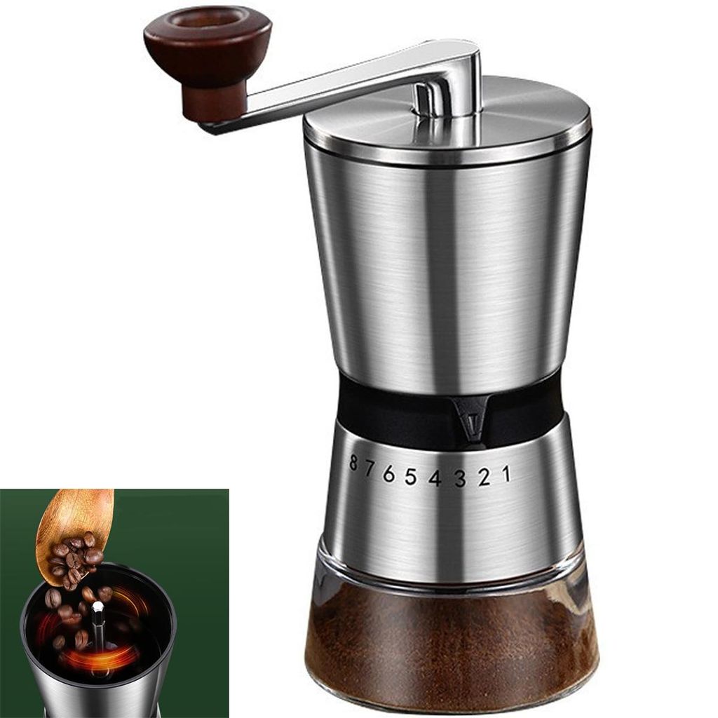 Manuelle Kaffeemühle,8-stufige Feinmahleinstellung, 36 mm Keramikmahlkern, geeignet für Filterkaffee, Espresso, French Press Kaffee, türkischen ...