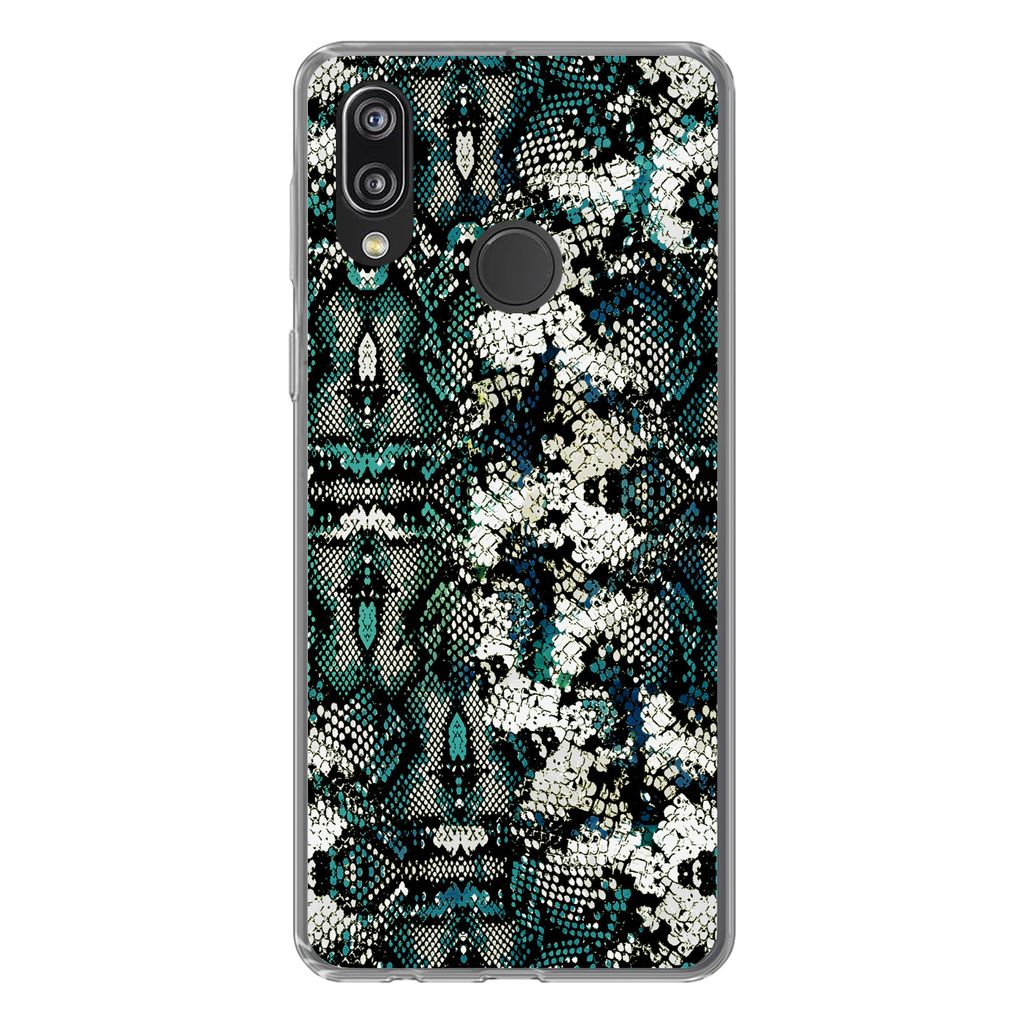 MuchoWow Handyhülle Schutzhülle Hülle für Huawei P20 Lite (2020) Tiermuster - Weiß - Türkis Silikon Softcase Handy Hülle - Kartenhalter