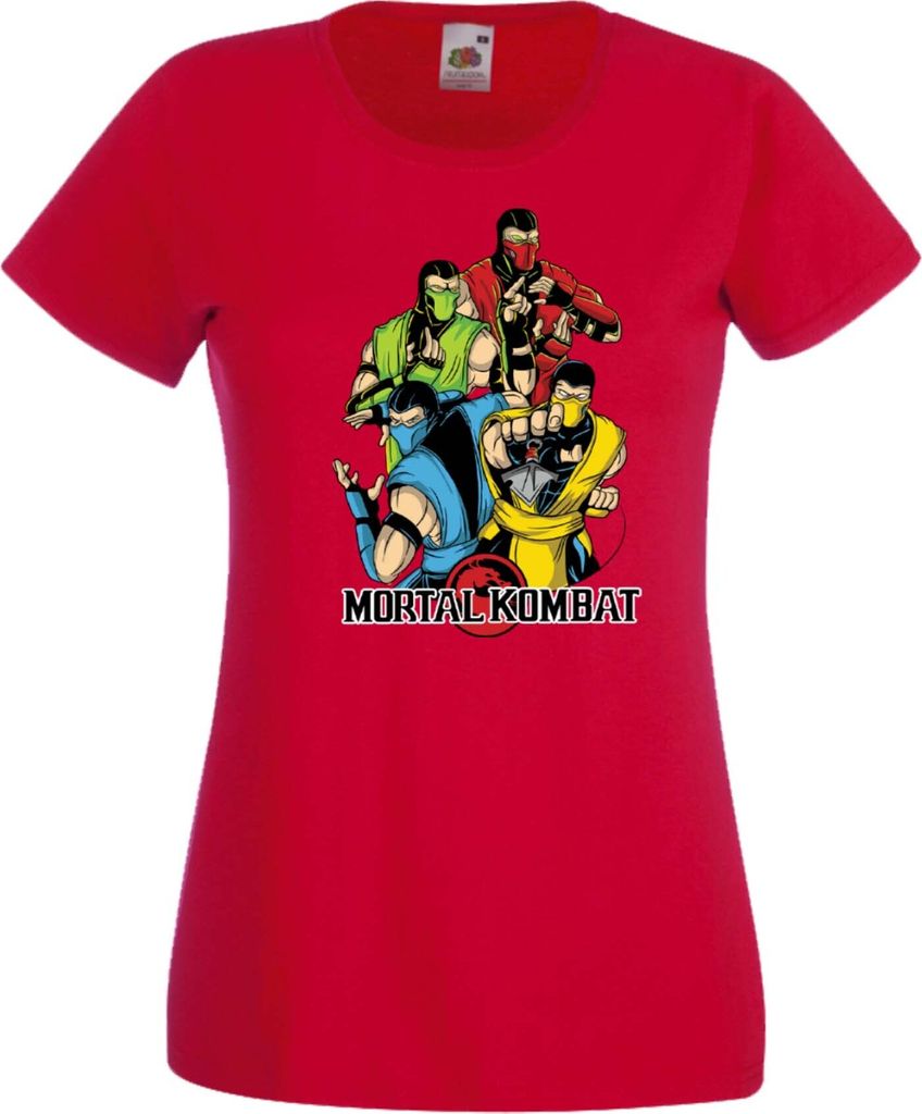 Damen T-Shirt Mortal Kombat Sub-Zero Reptile Scorpion Var-007, Lady XS / Rot