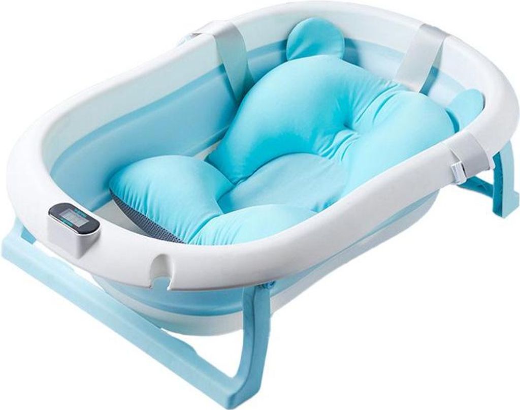 U-Grow Faltbare Babybadewanne mit Kissen & Digitalthermometer, Blau
