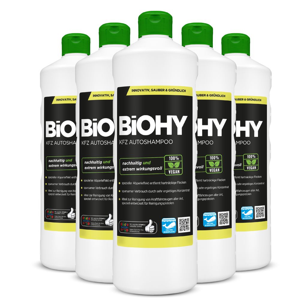 BiOHY KFZ Autoshampoo , Autowaschmittel, Auto Shampoo, Schaumreiniger – 6er Pack (6 x 1 Liter Flasche)