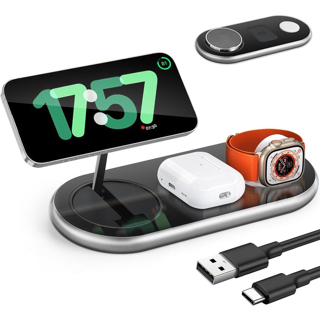 Kabellose Handy-Ladegeräte, Drahtloses 3-in-1-Ladegerät, Zusammenklappbar, magnetisch, 15W, Für Apple Mobiltelefone, Apple Watch und AirPods