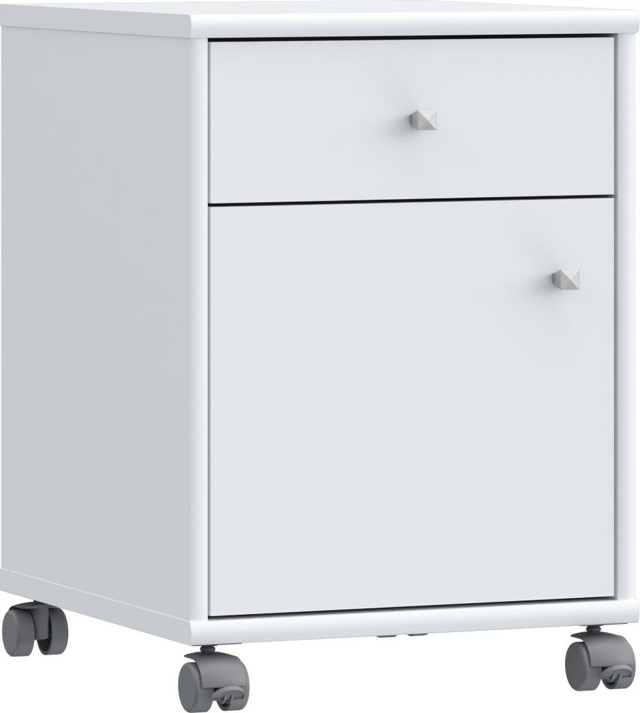 Rollcontainer TEMPRA 2 Weiß mit Schubkasten, Tür und Rollen Produktbild 