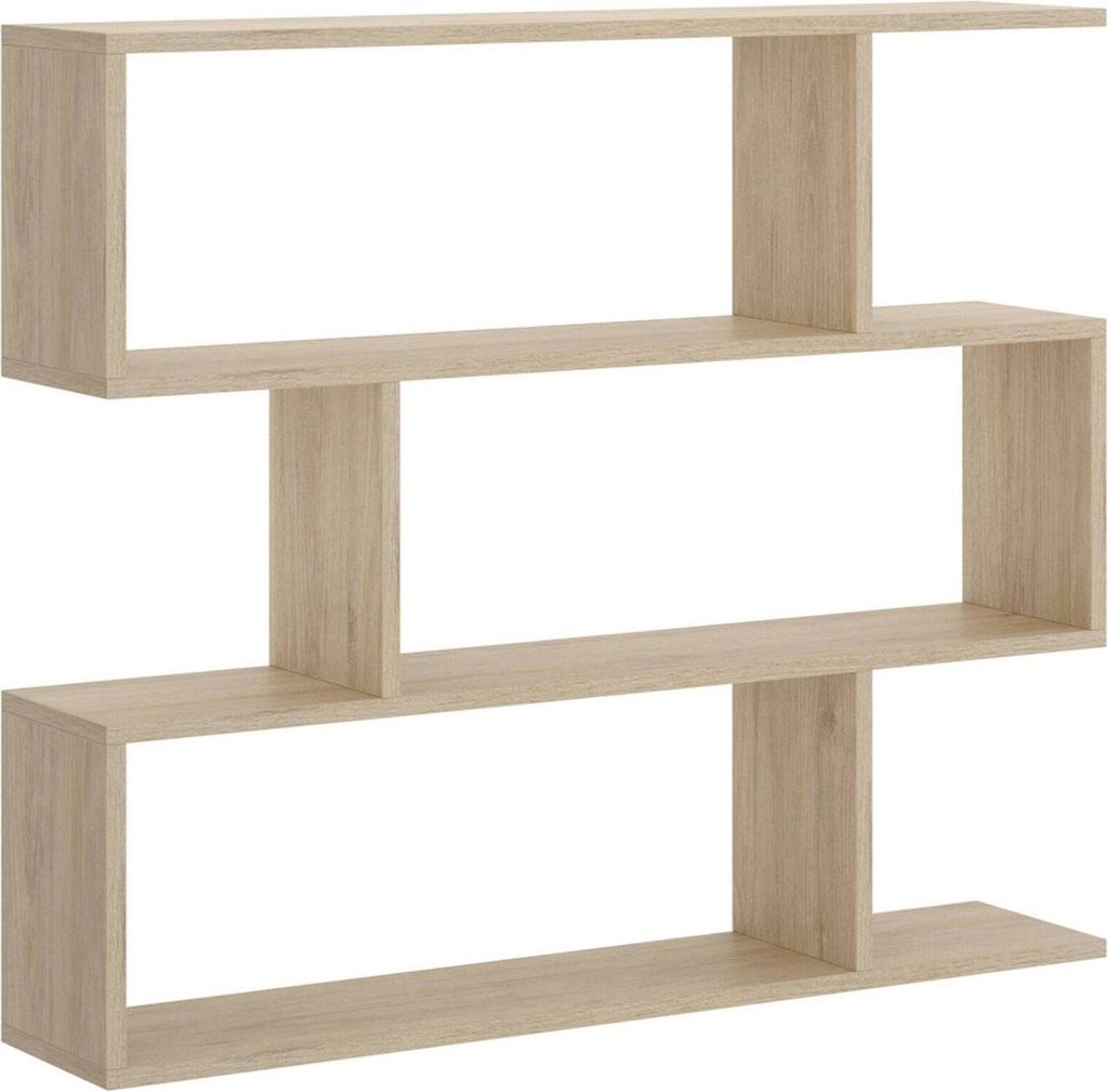 Buchhandlung Dfanes, Niedriges doppelseitiges Bücherregal, Regal mit drei Fächern, Modernes Büroregal, 110x24h97 cm, Eiche