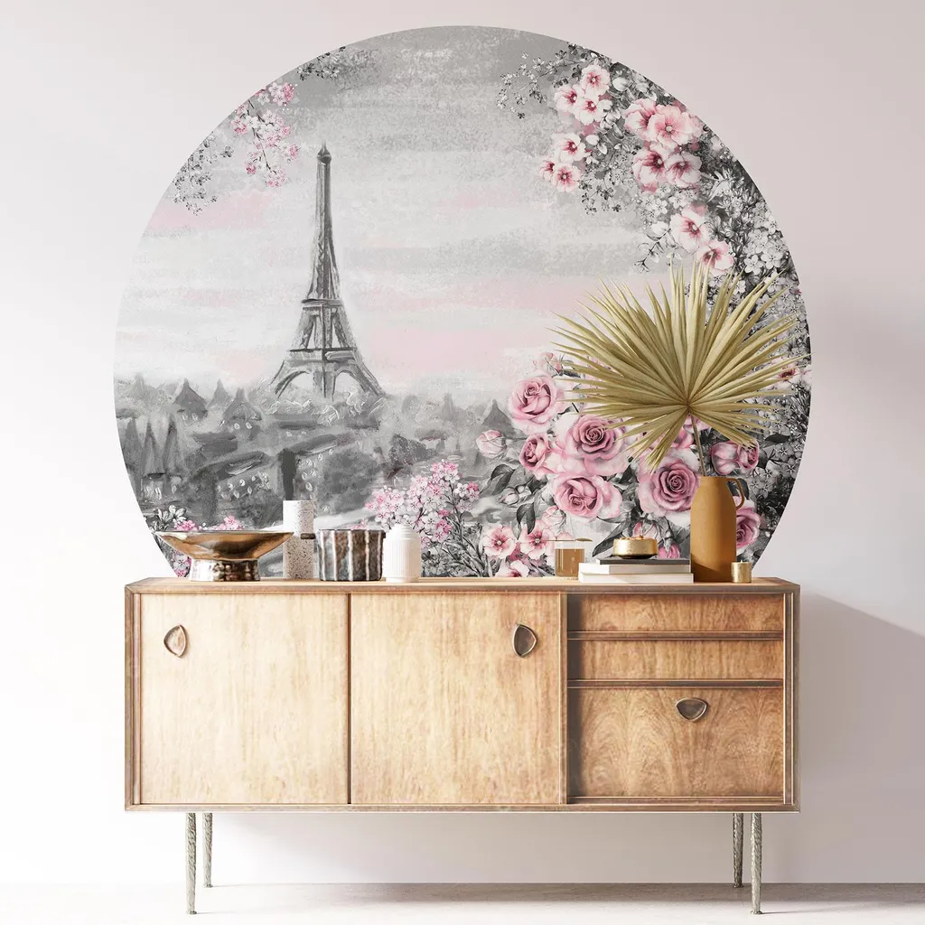 Papier peint rond lessivable Tour Eiffel Paris Lumaléa diamètre 130cm